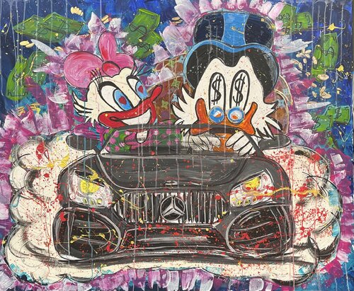 AMG ( Mercedes - Benz) & Dagobert /  Scrooge Mcduck de Olya Jonas, Pintura a la venta en Singulart