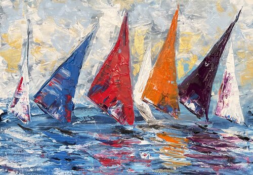 Segelboote/ Sailing / Segelschiffe 2 de Olya Jonas, Pintura a la venta en Singulart