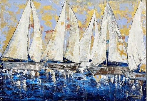 Segelschiffe 35/ Segelboote / Sailing de Olya Jonas, Pintura a la venta en Singulart