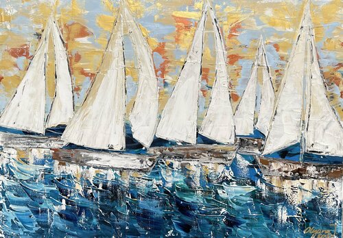 Segelschiffe 111/ Segelboote / Sailing de Olya Jonas, Pintura a la venta en Singulart