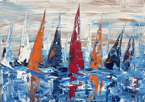 Segelboote/ Sailing / Segelschiffe 22 de Olya Jonas, Pintura a la venta en Singulart