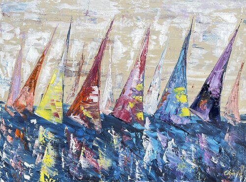 Sailboats / Segelschiffe / Segelboote/ Sailing 963 de Olya Jonas, Pintura a la venta en Singulart