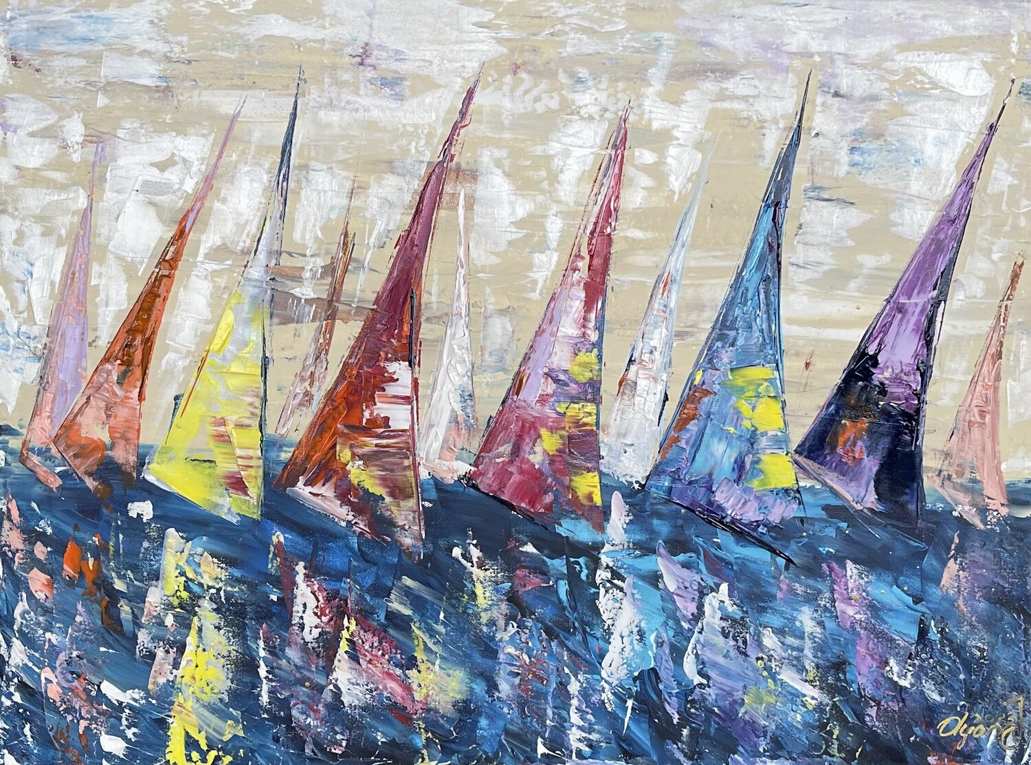 Sailboats / Segelschiffe / Segelboote/ Sailing 963 Olya Jonas Pintura original en venta