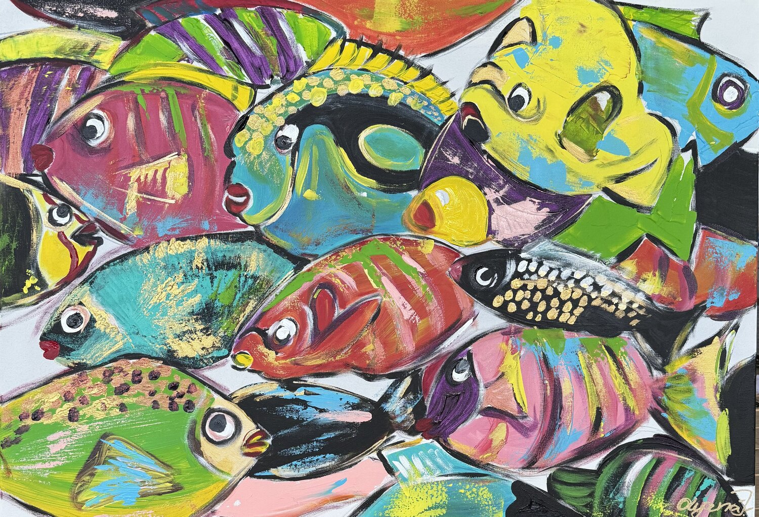 Colorful Fish / ocean / die Fische Olya Jonas Dipinto originale in vendita