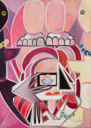 Femme au Cafe du Louvre : Relax    Code : AC0020H van Alessandro Cardamone, Schilderij te koop op Singulart