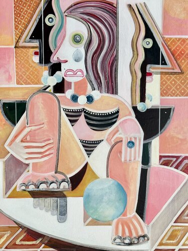 Femme au Caffè du Louvre  Code: AC027GD -  CHINA EDITION LIMITED  DIGITAL SIGNED di Alessandro Cardamone, Pittura in vendita su Singulart