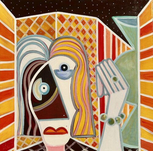 Femme au Caffè du Louvre  Code: AC0060D  -  CHINA EDITION LIMITED  DIGITAL SIGNED von Alessandro Cardamone, Textil kaufen auf Singulart