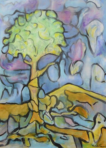 tree on rocks by Nartana Thomas Holzweiler, Work on Paper for Sale on Singulart