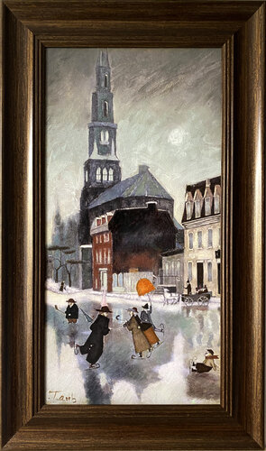 "Skating in Old montreal" par Steven Lamb, Peinture en vente sur Singulart