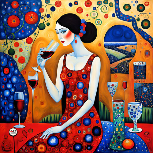 Femme avec un verre de vin von Natalia Kuruch, Digital kaufen auf Singulart