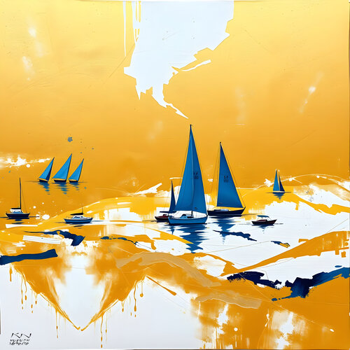 Blue sailboats par Natalia Kuruch, Peinture en vente sur Singulart