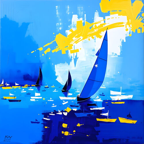 Blue Abstract Sea Day van Natalia Kuruch, Schilderij te koop op Singulart