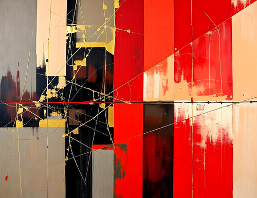 Composition of colored stripes par Natalia Kuruch, Peinture en vente sur Singulart