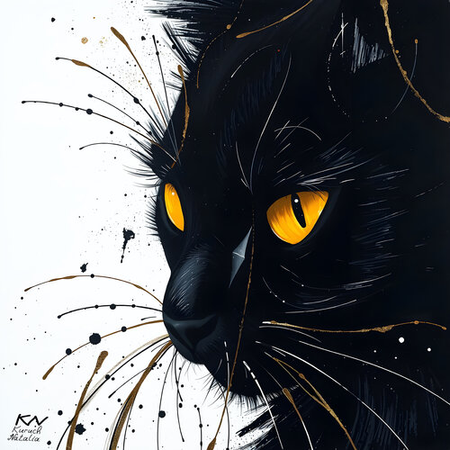 Black cat with yellow eyes di Natalia Kuruch, Pittura in vendita su Singulart