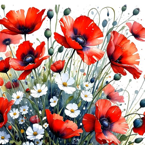 The poppies in the garden par Natalia Kuruch, Peinture en vente sur Singulart