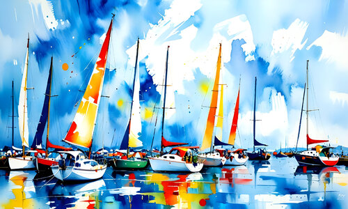 Colourful sailboats von Natalia Kuruch, Malerei kaufen auf Singulart