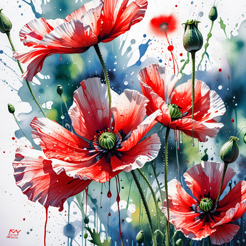 Romantic poppies van Natalia Kuruch, Schilderij te koop op Singulart