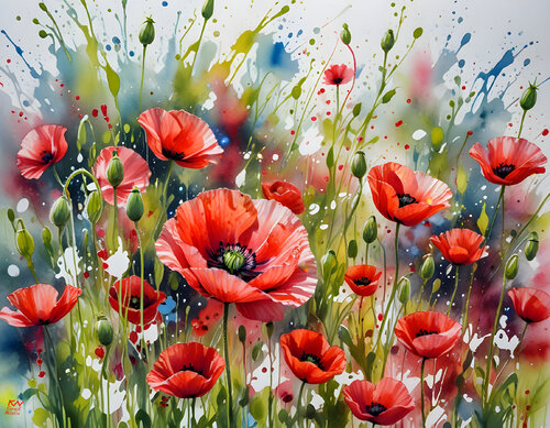 Landscape with the poppies von Natalia Kuruch, Malerei kaufen auf Singulart