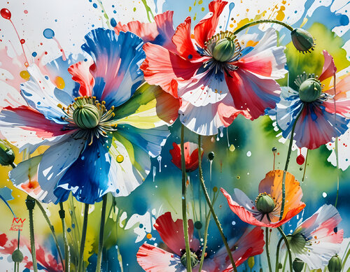 Multicolors poppies di Natalia Kuruch, Pittura in vendita su Singulart