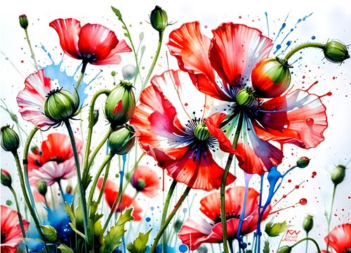 Vibrant  petals of poppies van Natalia Kuruch, Schilderij te koop op Singulart