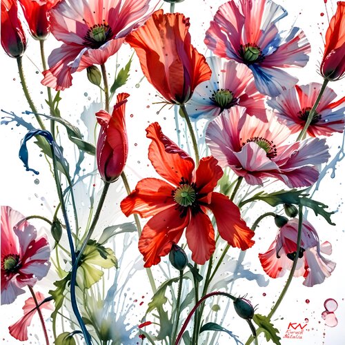 Feathery poppies par Natalia Kuruch, Peinture en vente sur Singulart
