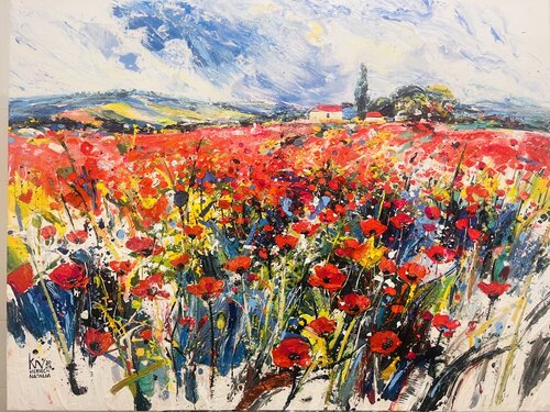 The field of the Red poppies by Natalia Kuruch, Painting for Sale on Singulart