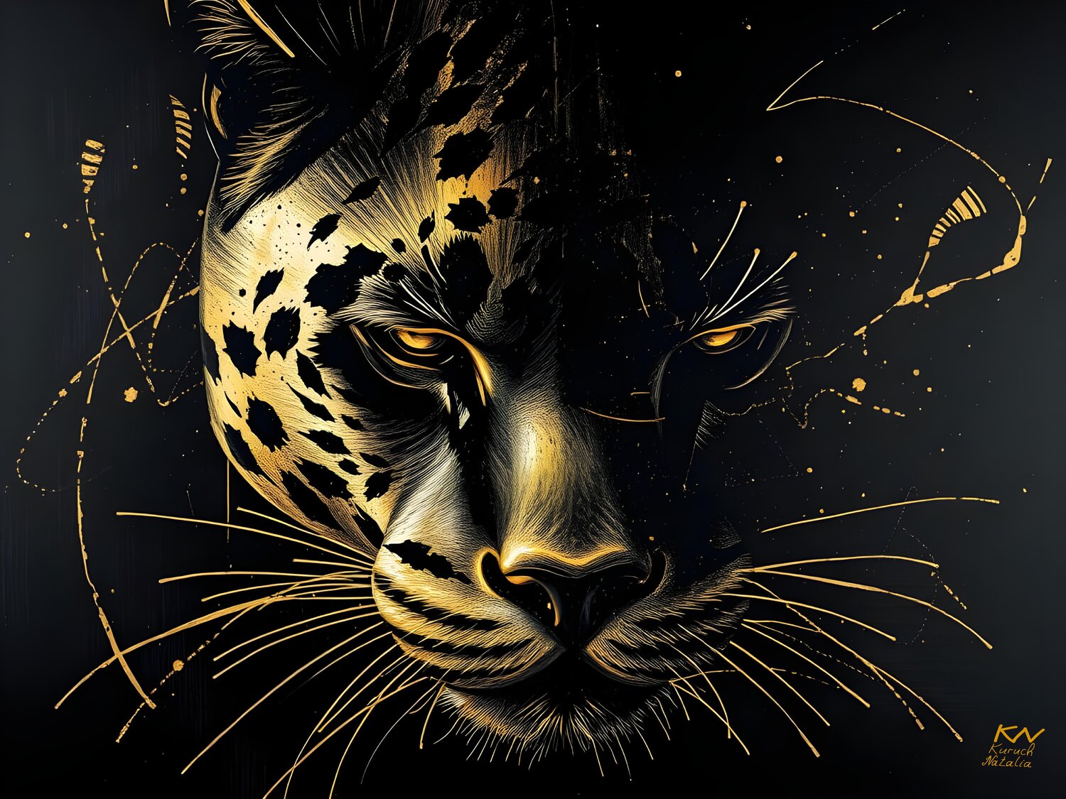 Constellation of the Golden Panther Natalia Kuruch Originalgemälde zu verkaufen