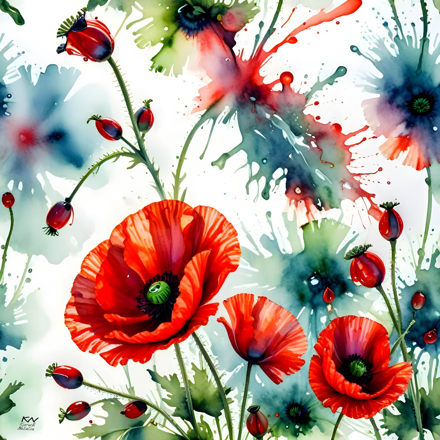 Splash of Red Poppies Natalia Kuruch Originalgemälde zu verkaufen