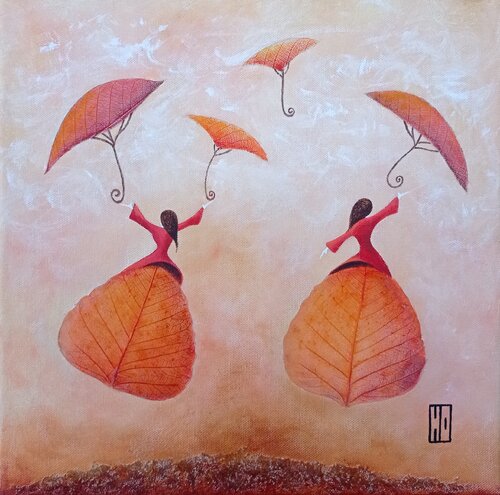 Une pluie d'ombrelles von Hubert Ollivier, Malerei kaufen auf Singulart