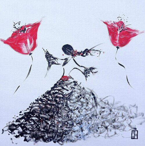 Poppy woman von Hubert Ollivier, Malerei kaufen auf Singulart