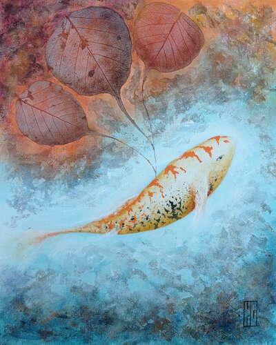 Parmi les roseaux, les nénuphars van Hubert Ollivier, Schilderij te koop op Singulart