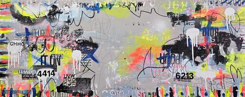 Right Here: Large Urban Mixed Media van Lorette C. Luzajic, Schilderij te koop op Singulart