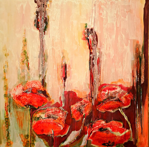 Mohnblumen im Wind by Birgit Günther, 油畫 for Sale on Singulart