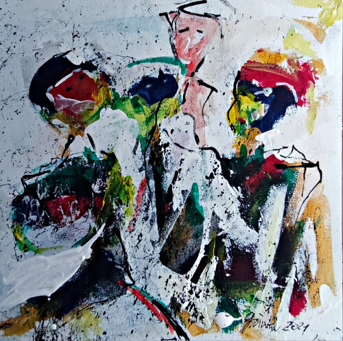 Freunde im Gespräch di Birgit Günther, Pittura in vendita su Singulart