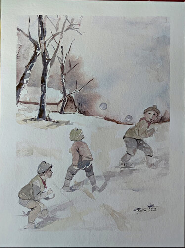 Schneeballschlacht von Birgit Günther, Malerei kaufen auf Singulart