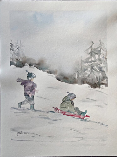 Schlittenfahren von Birgit Günther, Malerei kaufen auf Singulart