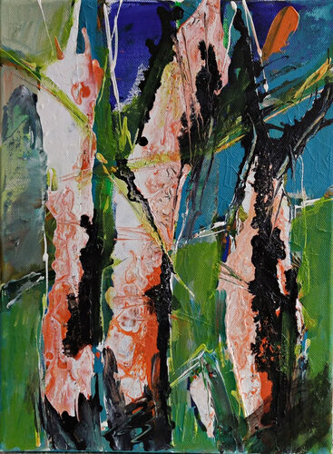 Bäume mit Orange von Birgit Günther, Malerei kaufen auf Singulart