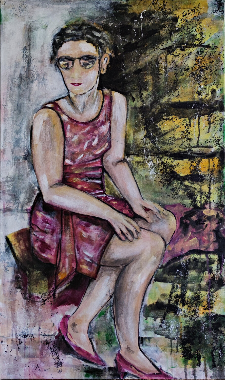 Frau auf der Treppe - woman on stair Birgit Günther Originalgemälde zu verkaufen