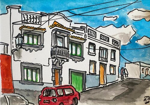 Rue en pente de Los Silos, Tenerife van Frob, Werk op papier te koop op Singulart