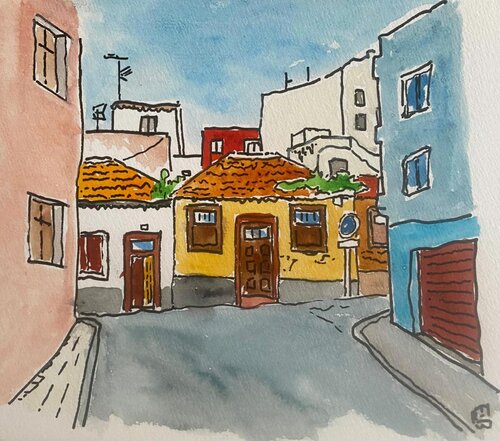 bâtiments d'Icod de los vinos, Tenerife van Frob, Werk op papier te koop op Singulart