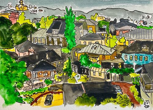 vue aérienne de Koutaïssi by Frob, Painting for Sale on Singulart