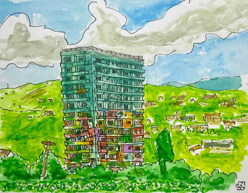 immeuble vert de Tchiatoura, Géorgie di Frob, Pittura in vendita su Singulart
