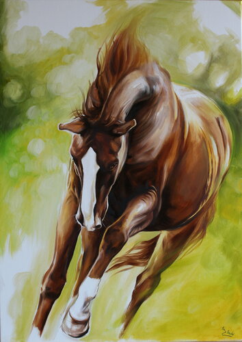 Noble chestnut horse di Marie Madej, Pittura in vendita su Singulart