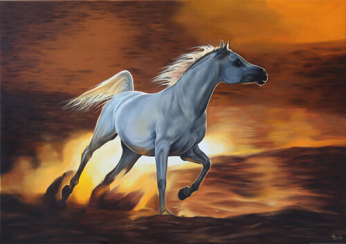 An arab running with the sun de Marie Madej, Pintura a la venta en Singulart