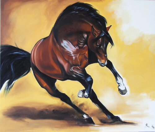 Brown horse running de Marie Madej, Pintura a la venta en Singulart