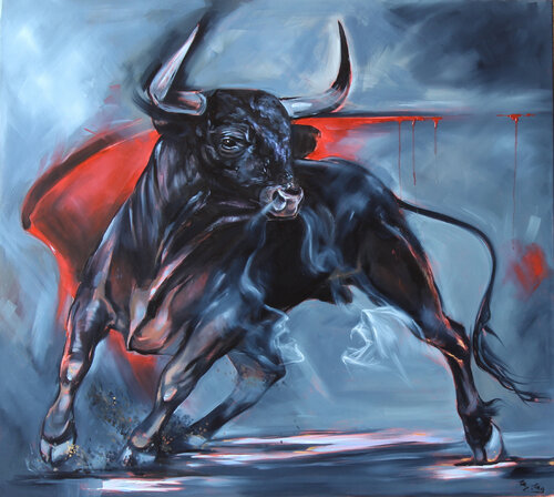 Bull -  devil sweeper by Marie Madej, Painting for Sale on Singulart