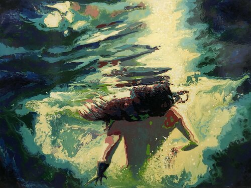 She is the drop of water that became a hundred seas van Kerry A. Inkster, Schilderij te koop op Singulart