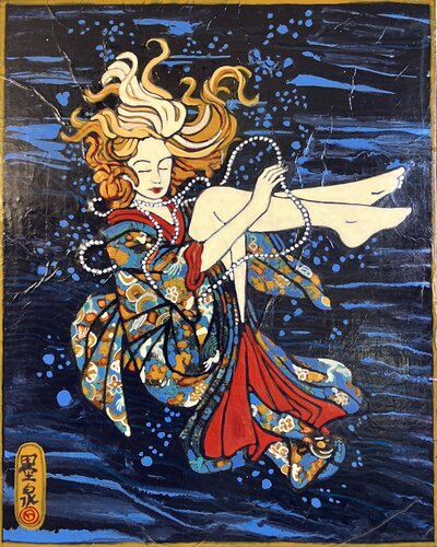 Pearls beneath the Indigo de Kerry A. Inkster, Pintura a la venta en Singulart