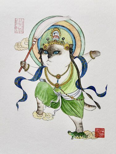 TaiChi Cat #3 van Terri Duan, Werk op papier te koop op Singulart