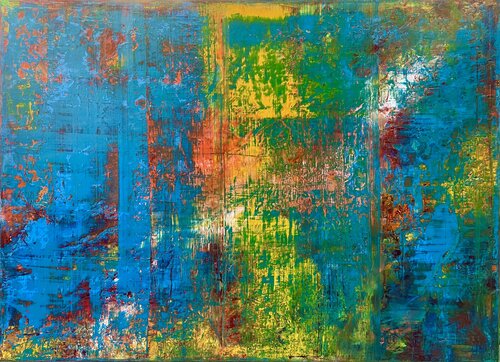 VERY LARGE ABSTRACT WITH BLUE RED YELLOW van Ludwig Kranich, Schilderij te koop op Singulart